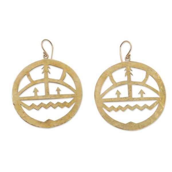 Alternate image for Tree-Themed Modern Brass Dangle Earrings from Bali Earth Cycle