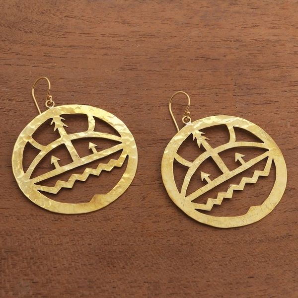 Alternate image for Tree-Themed Modern Brass Dangle Earrings from Bali Earth Cycle