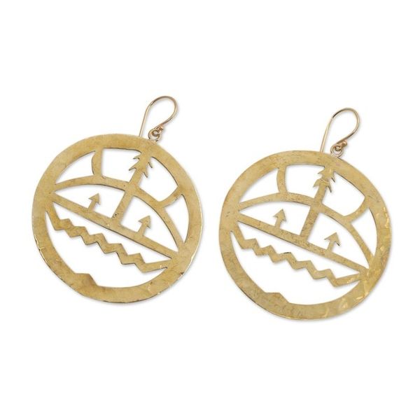Alternate image for Tree-Themed Modern Brass Dangle Earrings from Bali Earth Cycle
