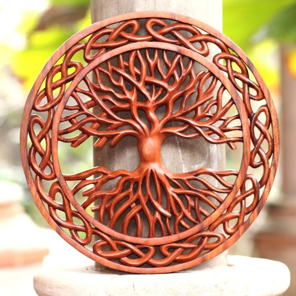 Celtic Motif Suar Wood Relief Panel from Bali 'Celtic Tree'