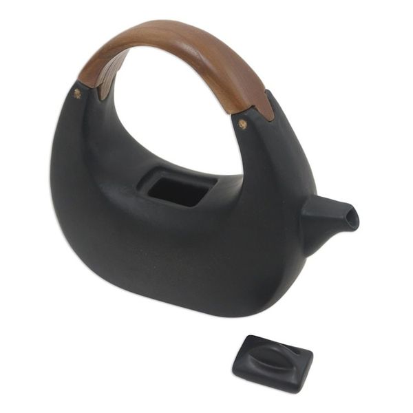 Alternate image for Balinese Matte Black Ceramic Tea Set with Teak Handle Resting Cloud in Black