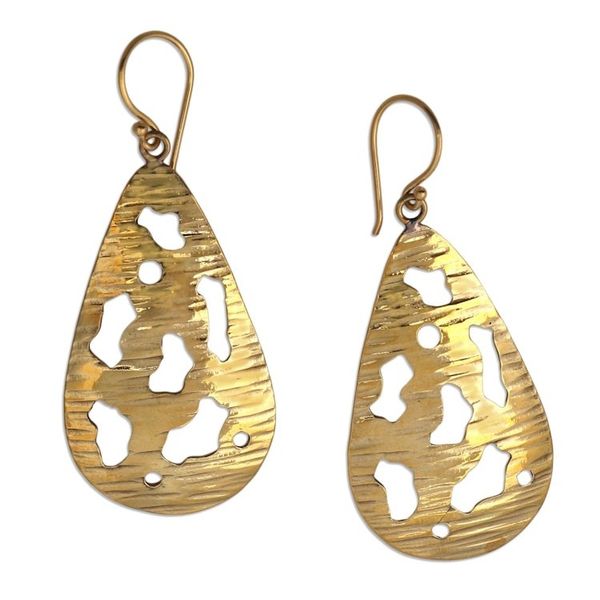 Alternate image for Abstract Motif Brass Dangle Earrings from Bali Abstract Drops