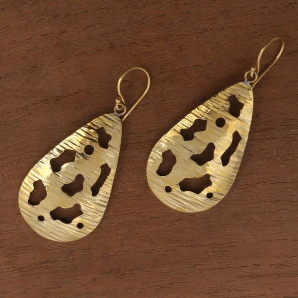 Alternate image for Abstract Motif Brass Dangle Earrings from Bali Abstract Drops