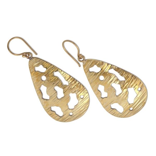 Alternate image for Abstract Motif Brass Dangle Earrings from Bali Abstract Drops