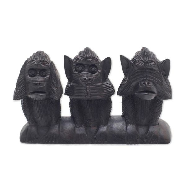Alternate image for Three Wise Monkeys Wood Statuette from Bali Wise Monkey Trio