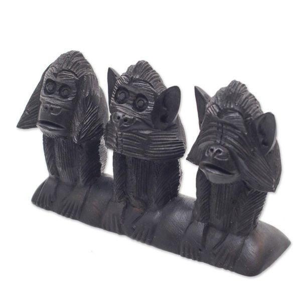 Alternate image for Three Wise Monkeys Wood Statuette from Bali Wise Monkey Trio