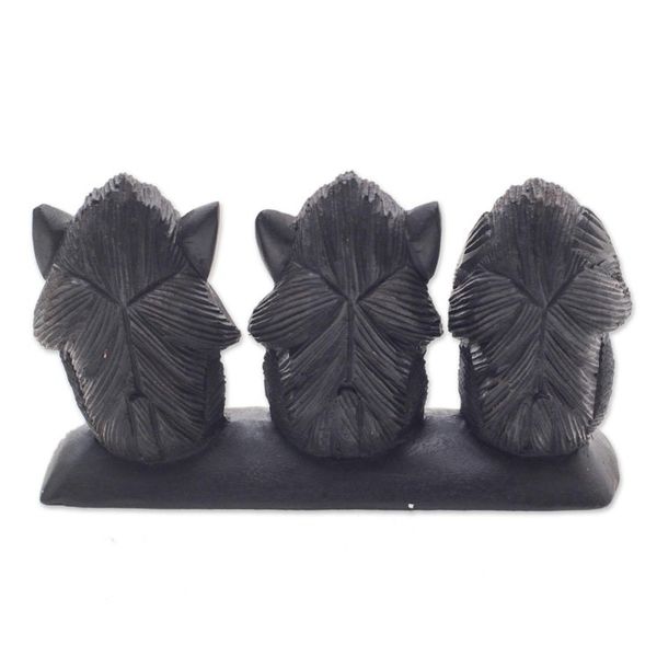 Alternate image for Three Wise Monkeys Wood Statuette from Bali Wise Monkey Trio