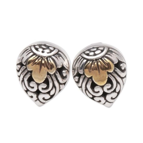 Alternate image for Vine Pattern Gold Accented Sterling Silver Stud Earrings Royal Glam