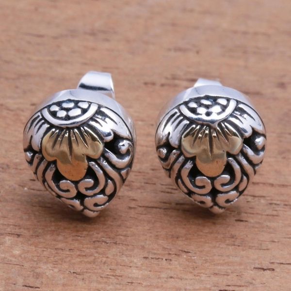 Alternate image for Vine Pattern Gold Accented Sterling Silver Stud Earrings Royal Glam