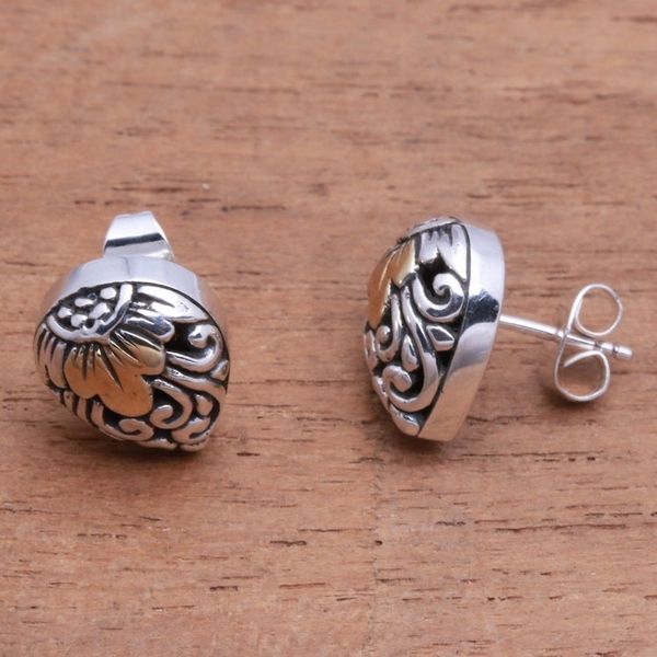 Alternate image for Vine Pattern Gold Accented Sterling Silver Stud Earrings Royal Glam