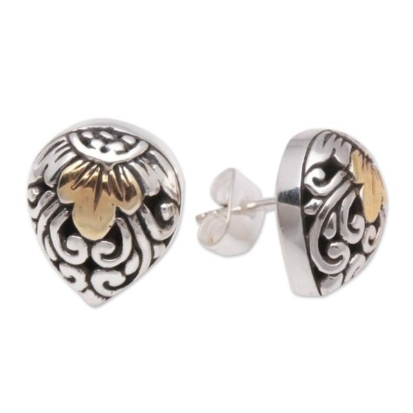 Alternate image for Vine Pattern Gold Accented Sterling Silver Stud Earrings Royal Glam