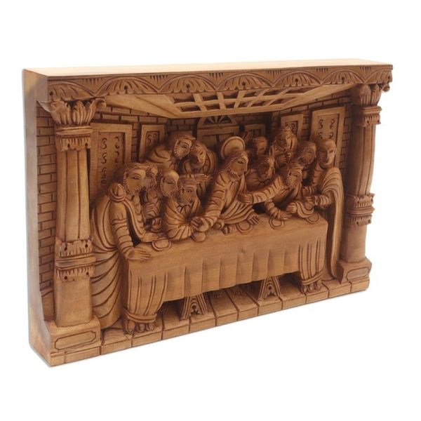 Alternate image for Last Supper Carved Acacia Wood Relief Panel The Last Supper