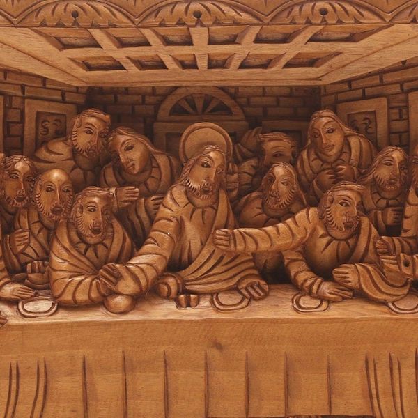 Alternate image for Last Supper Carved Acacia Wood Relief Panel The Last Supper