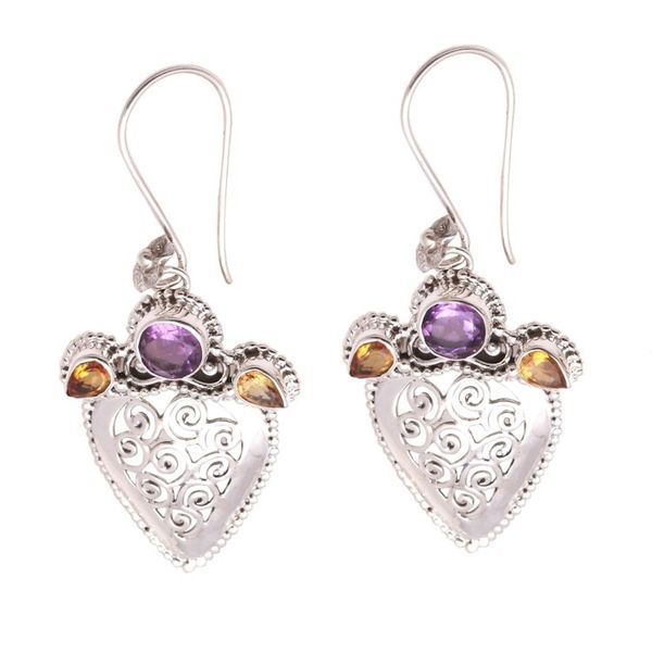 Alternate image for Swirl Pattern Amethyst and Citrine Dangle Earrings Swirl Drops