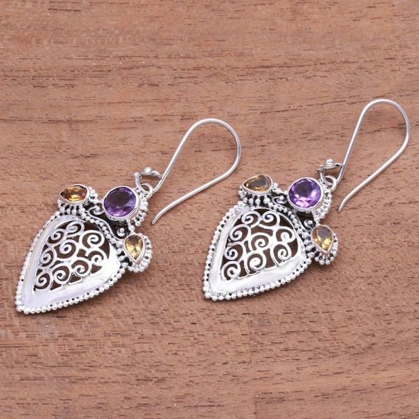 Alternate image for Swirl Pattern Amethyst and Citrine Dangle Earrings Swirl Drops