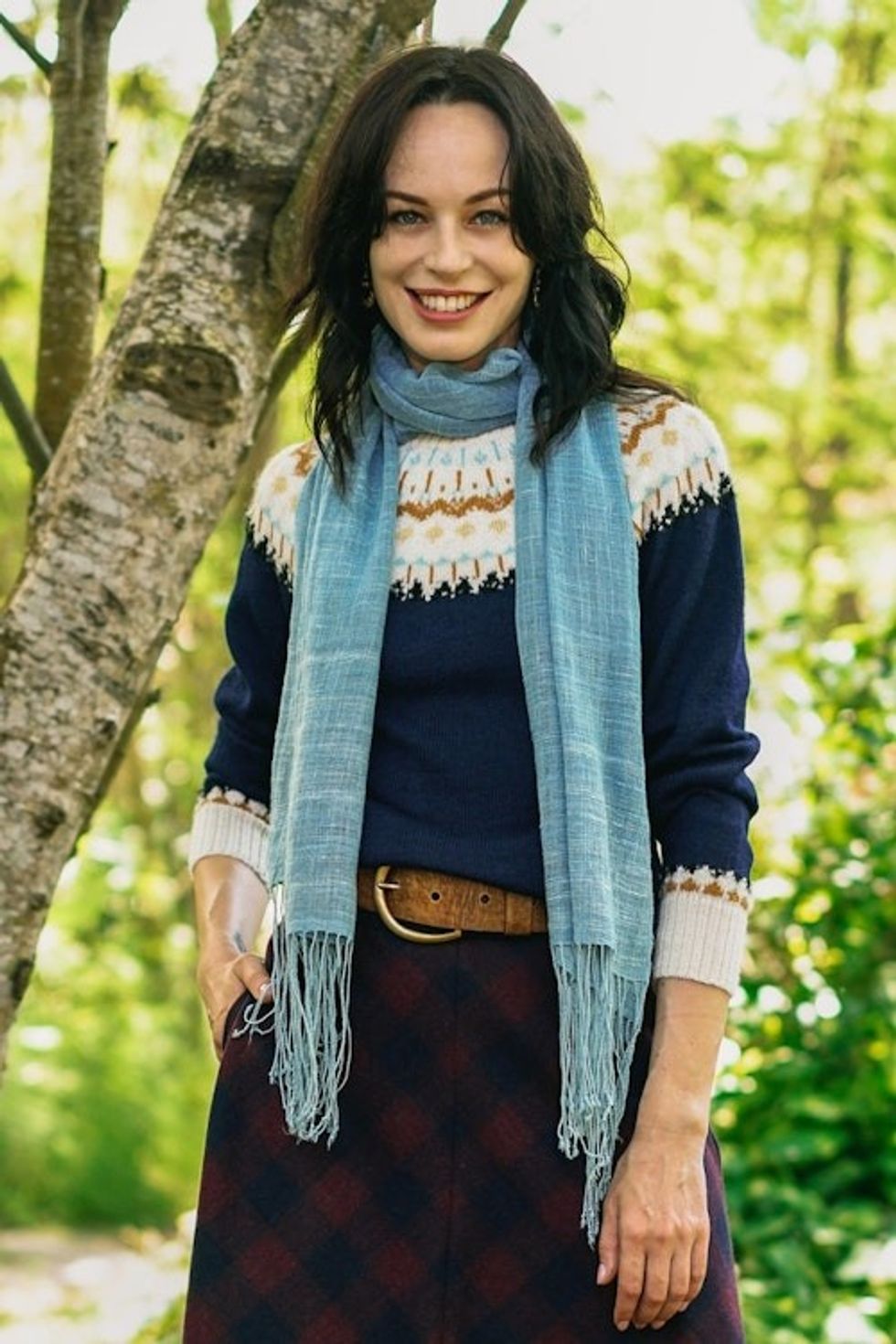 Indigo Blue Hand Dyed and Woven Cotton Shawl 'Afternoon Indigo'