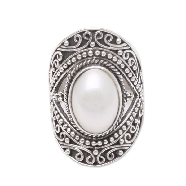 Alternate image for Artisan Crafted Cultured Pearl Cocktail Ring from Bali Solitary Glow