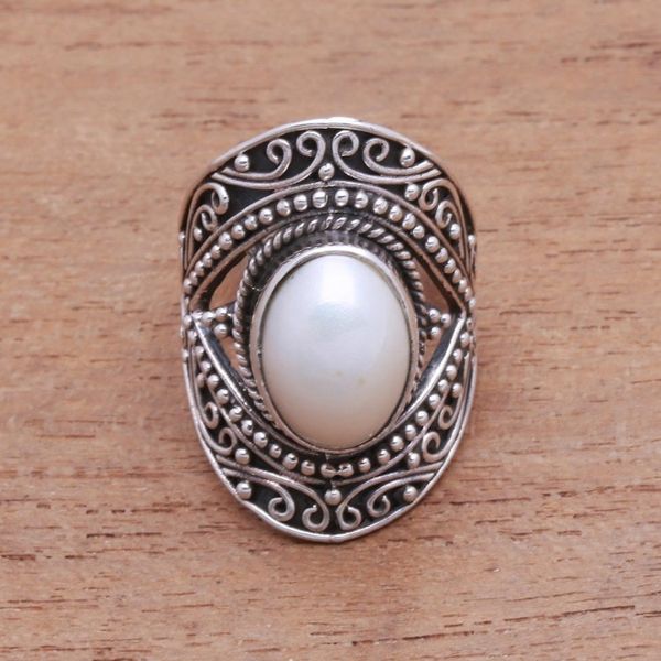 Alternate image for Artisan Crafted Cultured Pearl Cocktail Ring from Bali Solitary Glow