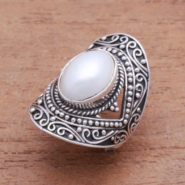 Alternate image for Artisan Crafted Cultured Pearl Cocktail Ring from Bali Solitary Glow