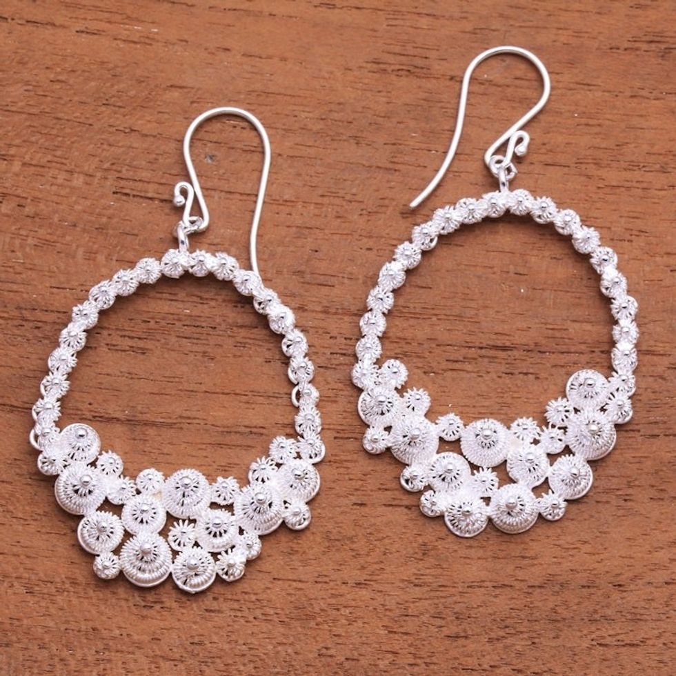 Basket-Shaped Sterling Silver Dangle Earrings from Java 'Morning Baskets'