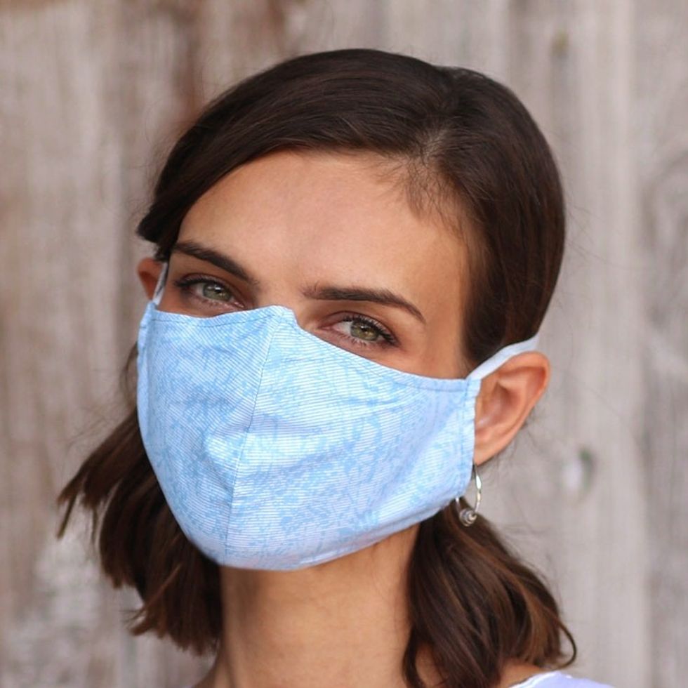 3 Filter Pocket Double Cotton Print Masks in Blue Shades 'Sky Inspiration'