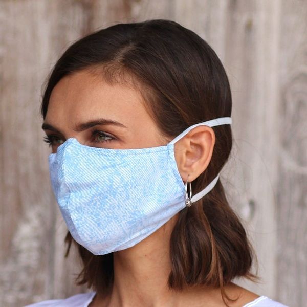Alternate image for 3 Filter Pocket Double Cotton Print Masks in Blue Shades Sky Inspiration