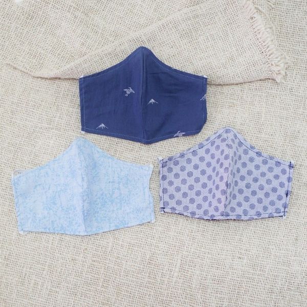 Alternate image for 3 Filter Pocket Double Cotton Print Masks in Blue Shades Sky Inspiration
