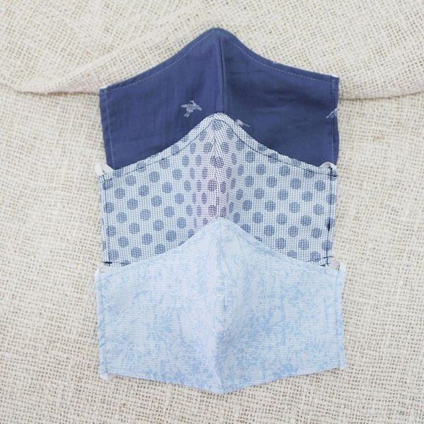 Alternate image for 3 Filter Pocket Double Cotton Print Masks in Blue Shades Sky Inspiration