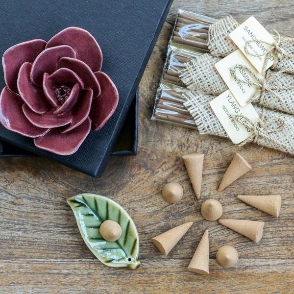 Alternate image for Incense and Ceramic Holders Gift Set Burgundy Rose