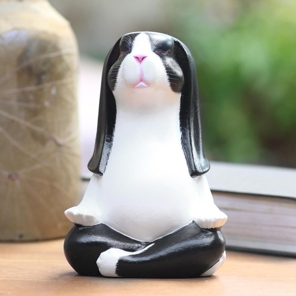 Pregnant Yoga Bunny Wood Sculpture 'Expecting Yoga Bunny'