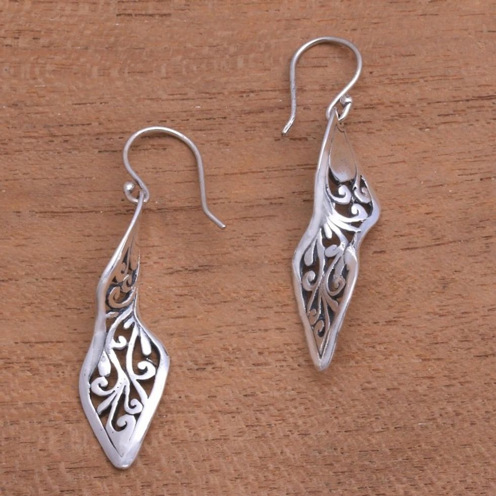 Twisting Spiral Motif Sterling Silver Dangle Earrings 'Twisting Swirls'