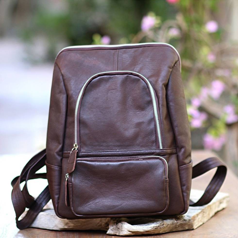 Leather Backpack in Solid Espresso from Bali 'Keep On'