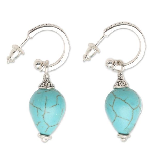 Alternate image for Silver and Blue Reconstituted Turquoise Earrings from Bali Bogor Lanterns
