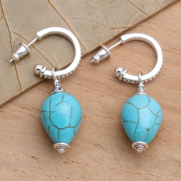 Alternate image for Silver and Blue Reconstituted Turquoise Earrings from Bali Bogor Lanterns