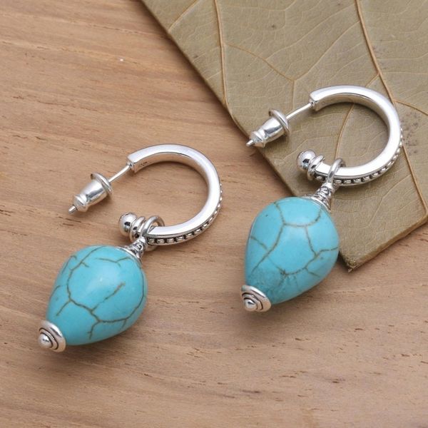 Alternate image for Silver and Blue Reconstituted Turquoise Earrings from Bali Bogor Lanterns