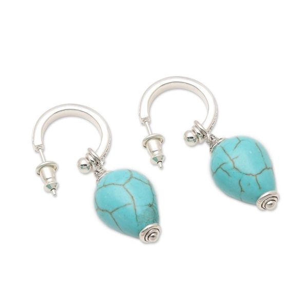 Alternate image for Silver and Blue Reconstituted Turquoise Earrings from Bali Bogor Lanterns