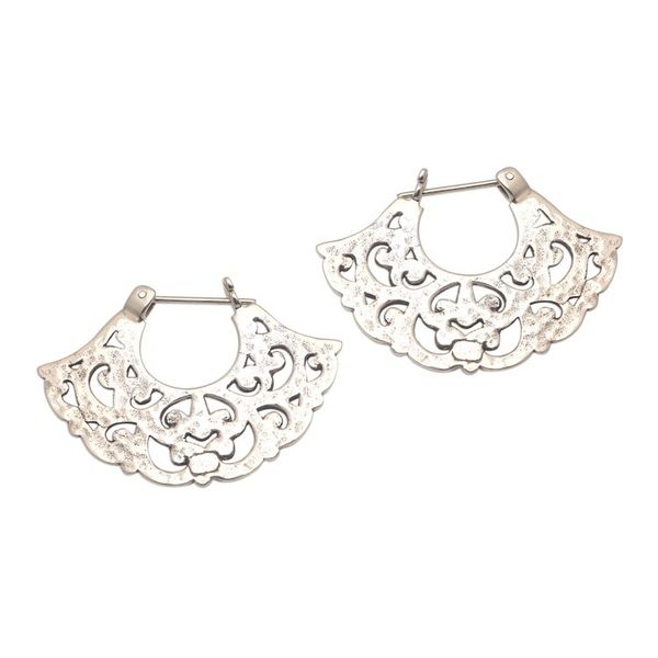 Alternate image for Frilly Sterling Silver Hoop Earrings from Bali Frilly Fans