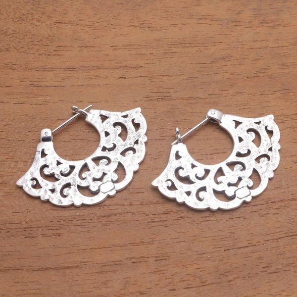 Alternate image for Frilly Sterling Silver Hoop Earrings from Bali Frilly Fans