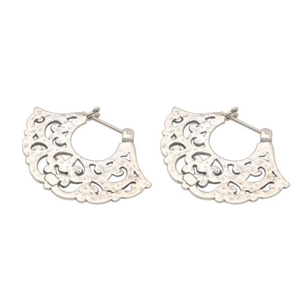 Alternate image for Frilly Sterling Silver Hoop Earrings from Bali Frilly Fans