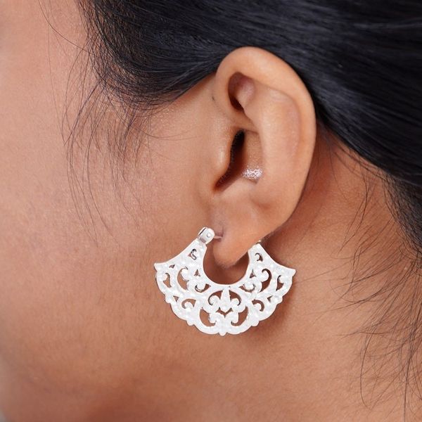 Alternate image for Frilly Sterling Silver Hoop Earrings from Bali Frilly Fans