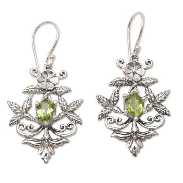 Alternate image for Foral Faceted Peridot Dangle Earrings from Bali Swift Growth