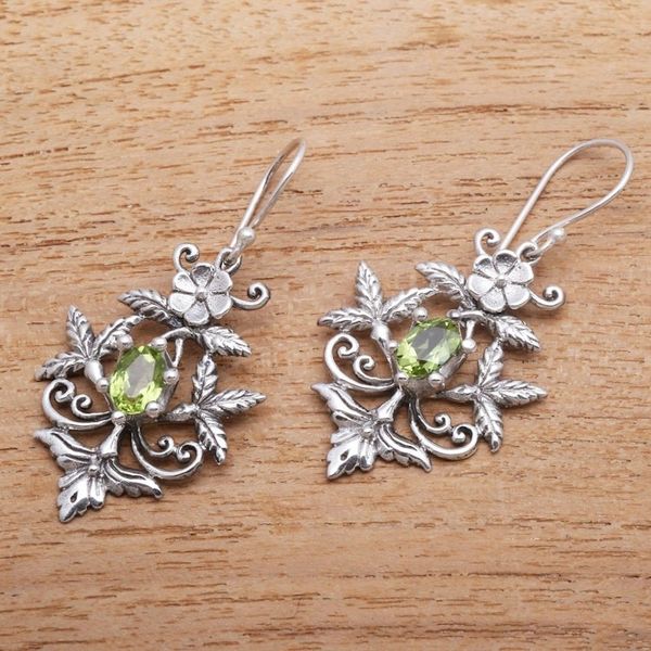 Alternate image for Foral Faceted Peridot Dangle Earrings from Bali Swift Growth
