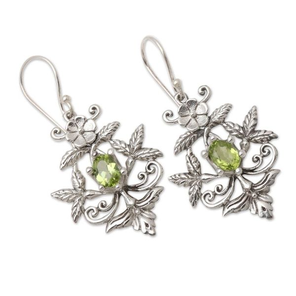 Alternate image for Foral Faceted Peridot Dangle Earrings from Bali Swift Growth