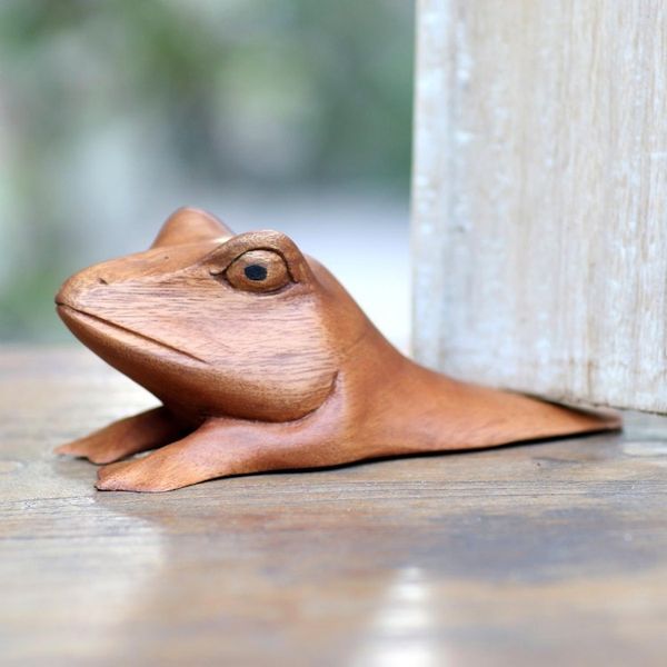 Alternate image for Hand Carved Wood Frog Door Stop Fanciful Frog