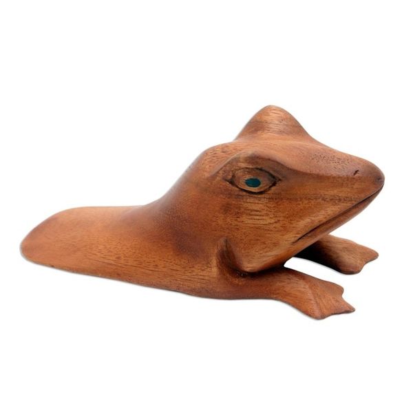 Alternate image for Hand Carved Wood Frog Door Stop Fanciful Frog