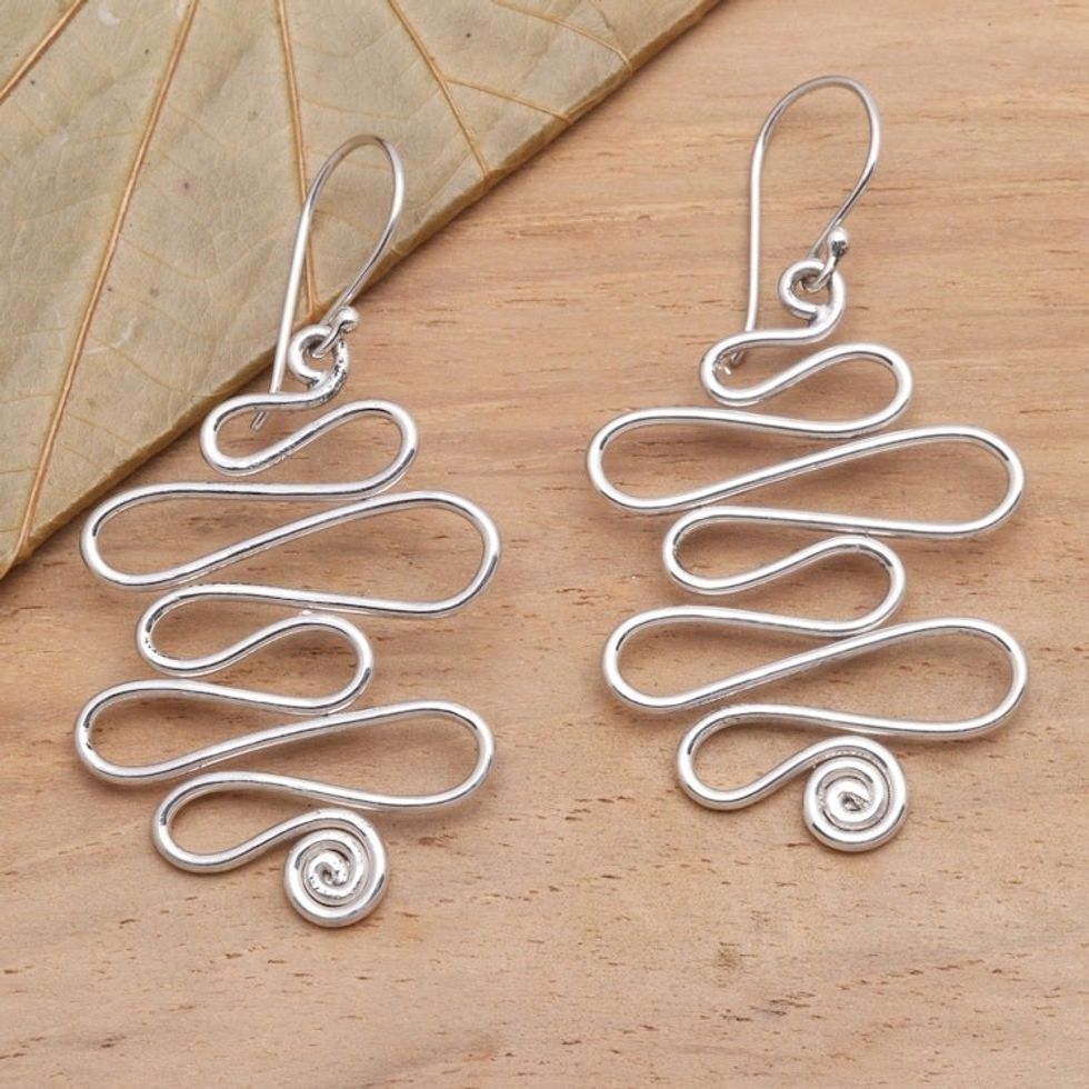Polished Sterling Silver Dangle Earrings 'Switchback'