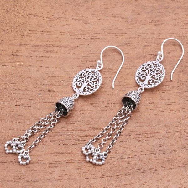 Alternate image for Tree-Themed Sterling Silver Waterfall Earrings from Bali Tree Bells