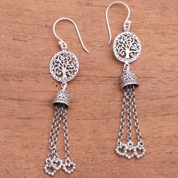 Alternate image for Tree-Themed Sterling Silver Waterfall Earrings from Bali Tree Bells
