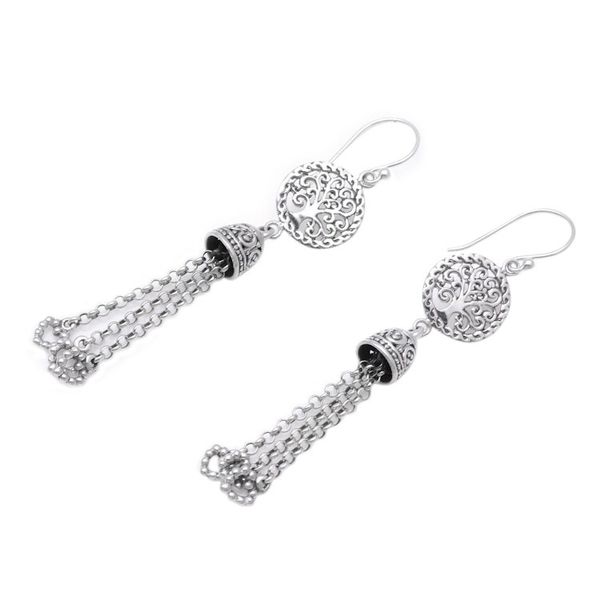 Alternate image for Tree-Themed Sterling Silver Waterfall Earrings from Bali Tree Bells