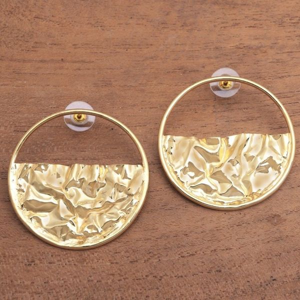 Alternate image for Circular Modern Gold-Plated Brass Drop Earrings from Bali Surface Waves
